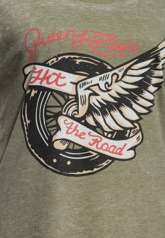 QueenKerosinDamenT-ShirtEnzymeWashHittheRoadWheel