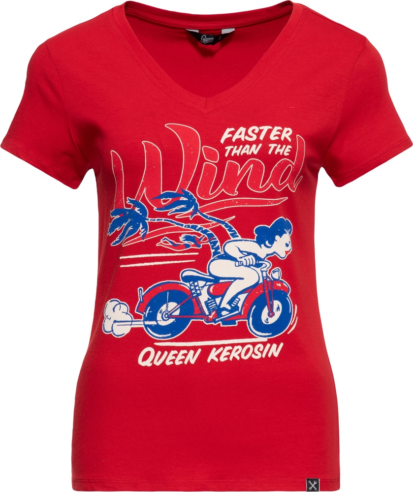 QueenKerosinDamenBasicT-ShirtVHalsWindQKU41018Red-XS