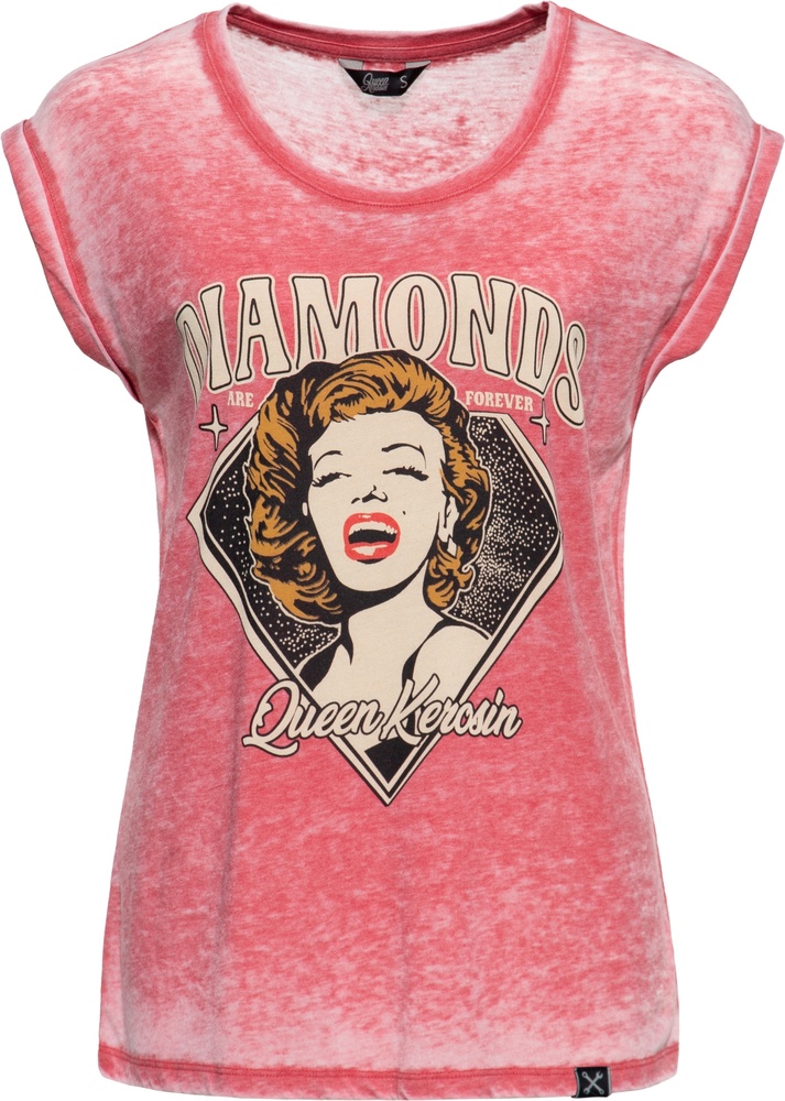 QueenKerosinDamenEnzymwashT-ShirtDiamondsQKI41011OldPink-XS