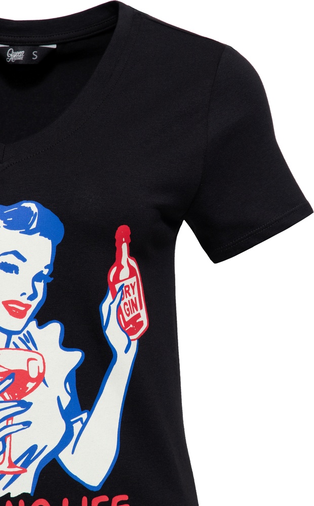 QueenKerosinDamenBasicT-ShirtVHalsNoGinNoLifeQKU41017