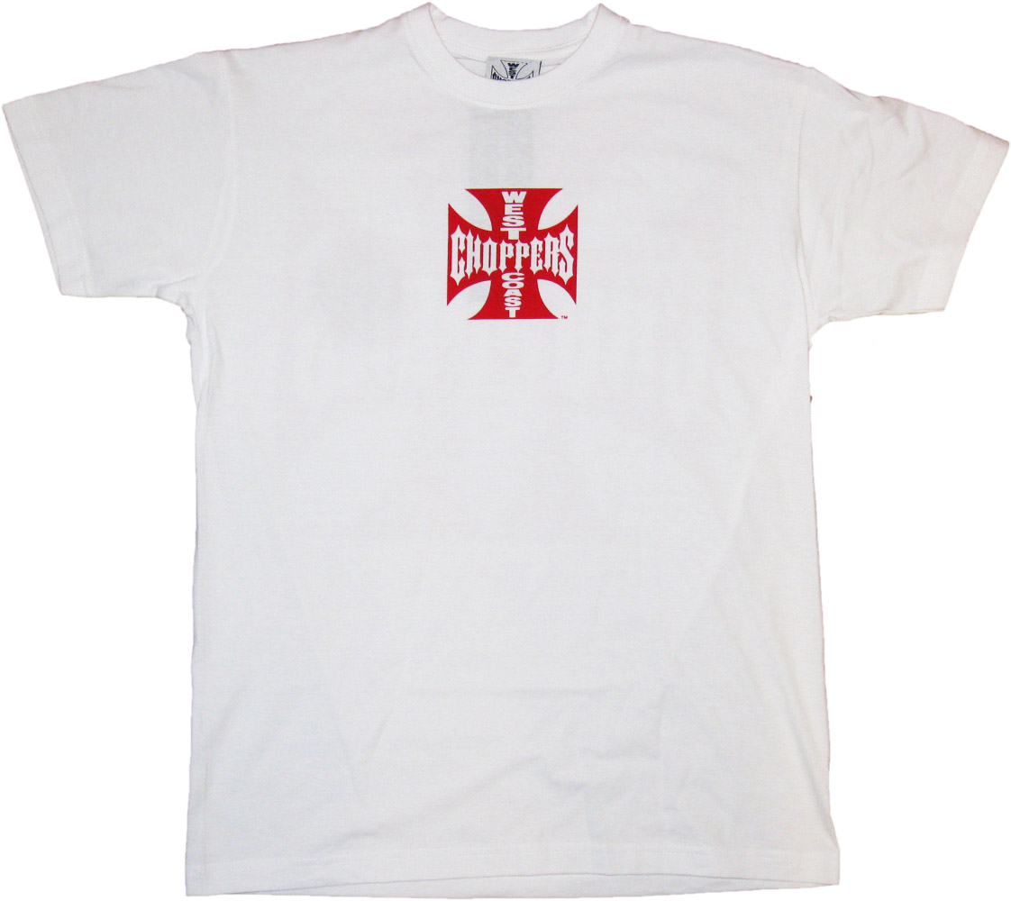 WCCWestCoastChoppersT-ShirtIronCrossRedLogoWhite-L