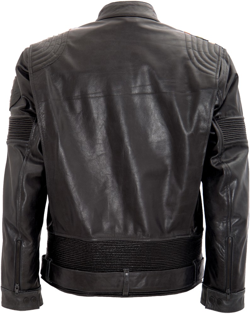 KingKerosinLederjackemitkontrastfarbigenRacer-StreifenKK240025Schwarz