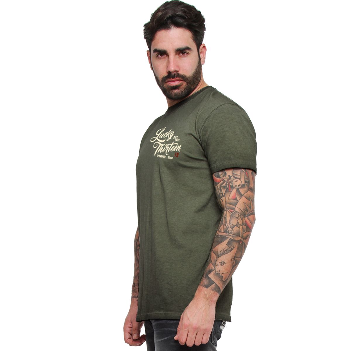 Lucky13T-ShirtVintageIronTeeRetroGreen