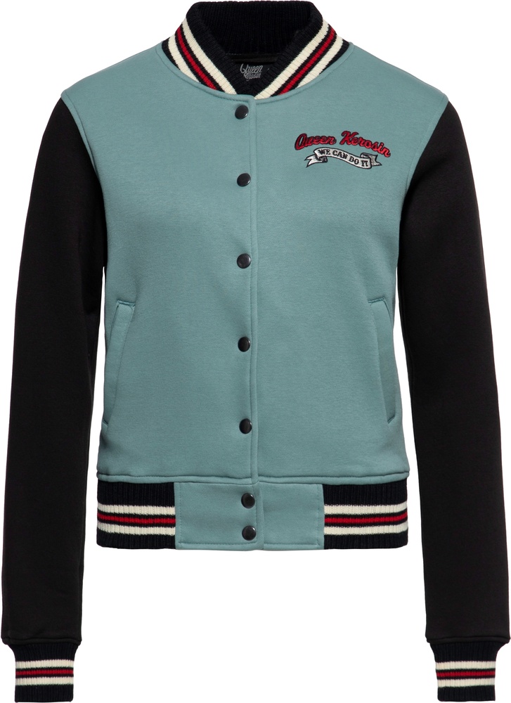QueenKerosinDamenCollegeSweatJacketWeCanDoItQKI34001SmokeGreen-XS