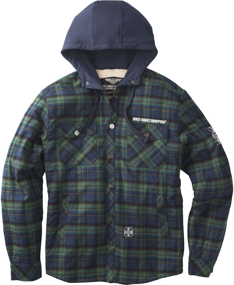 WCCWestCoastChoppersFlannelJacketSherpaLined-BlackGrey-XL