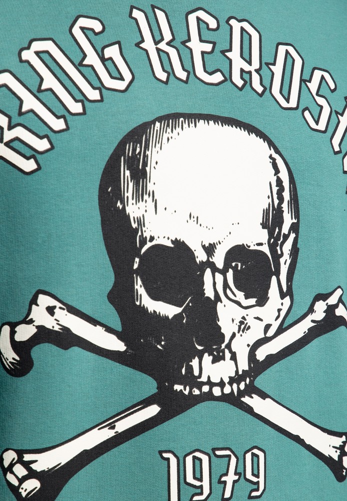 KingKerosinSweatshirtSkullPalmaPulloverBlau