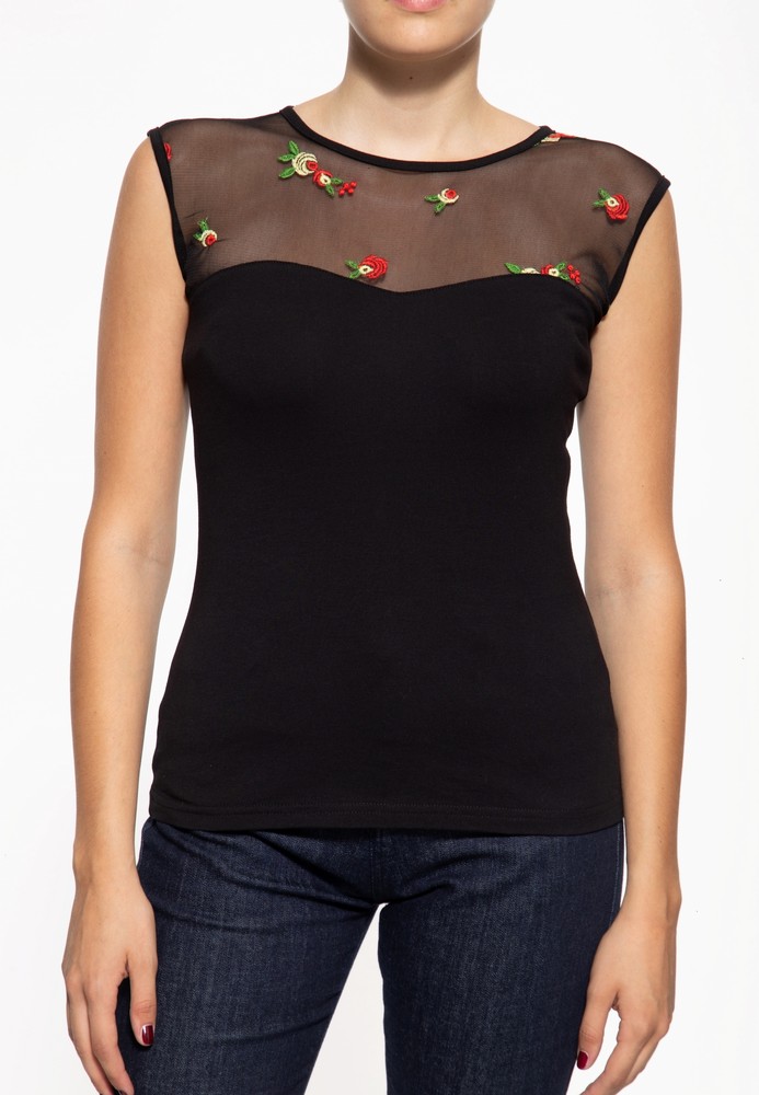 QueenKerosinDamenRosesMeshTopSchwarz