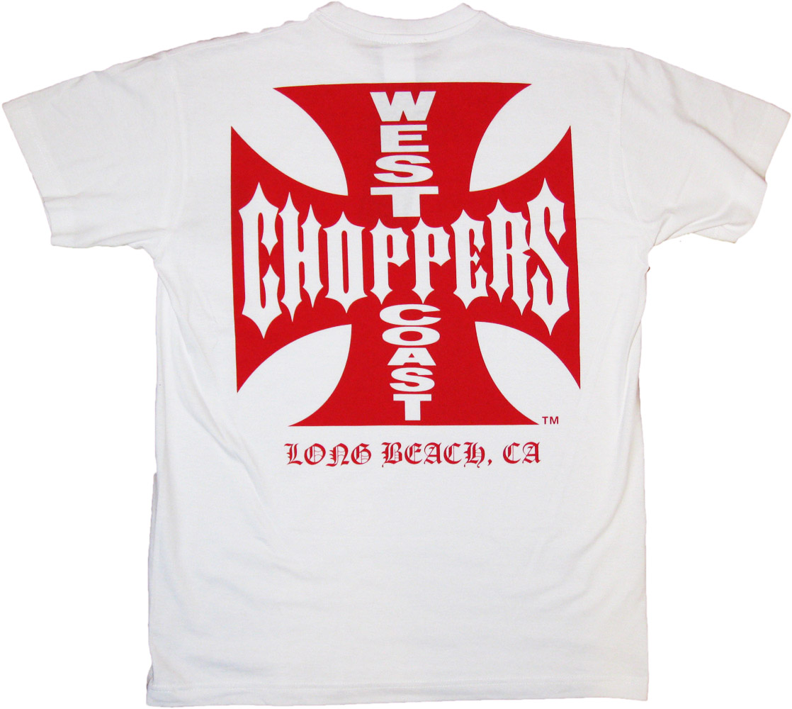 WCCWestCoastChoppersT-ShirtIronCrossRedLogoWhite-L