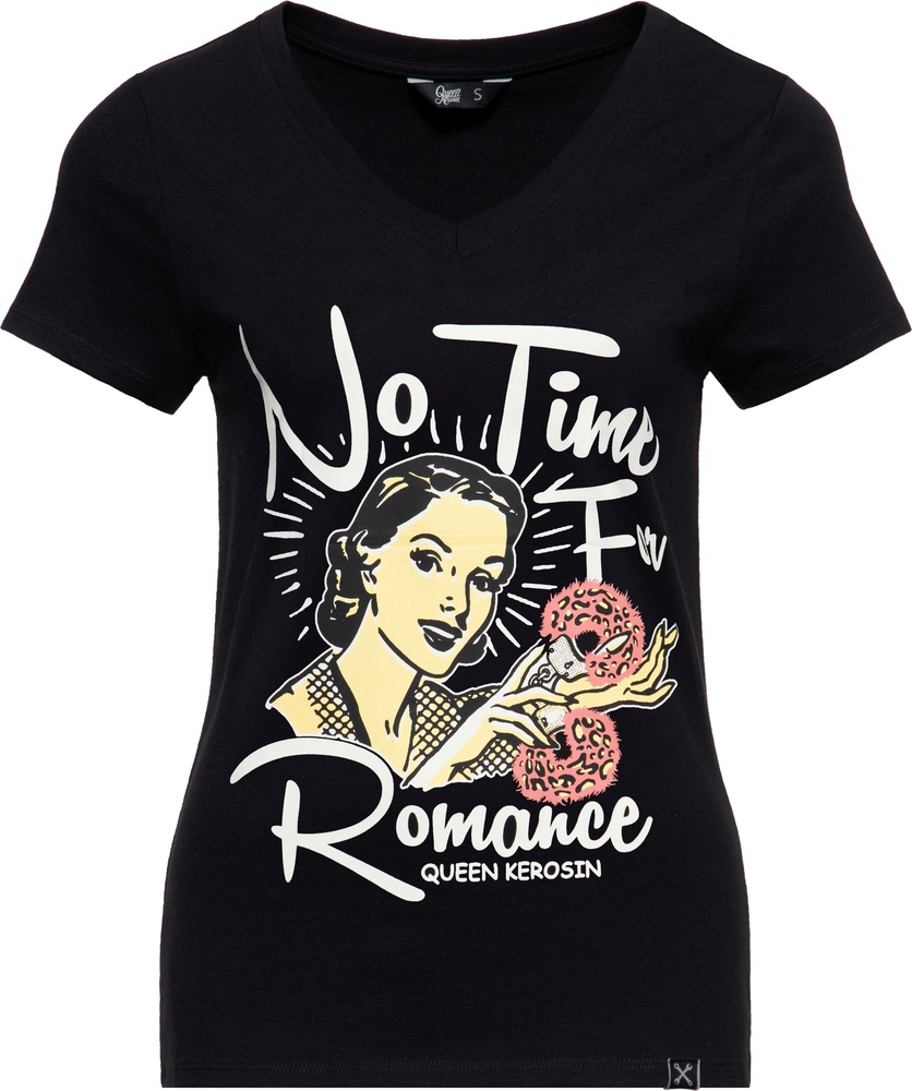 QueenKerosinDamenBasicT-ShirtVHalsNoTimeQKU41016Black-XS
