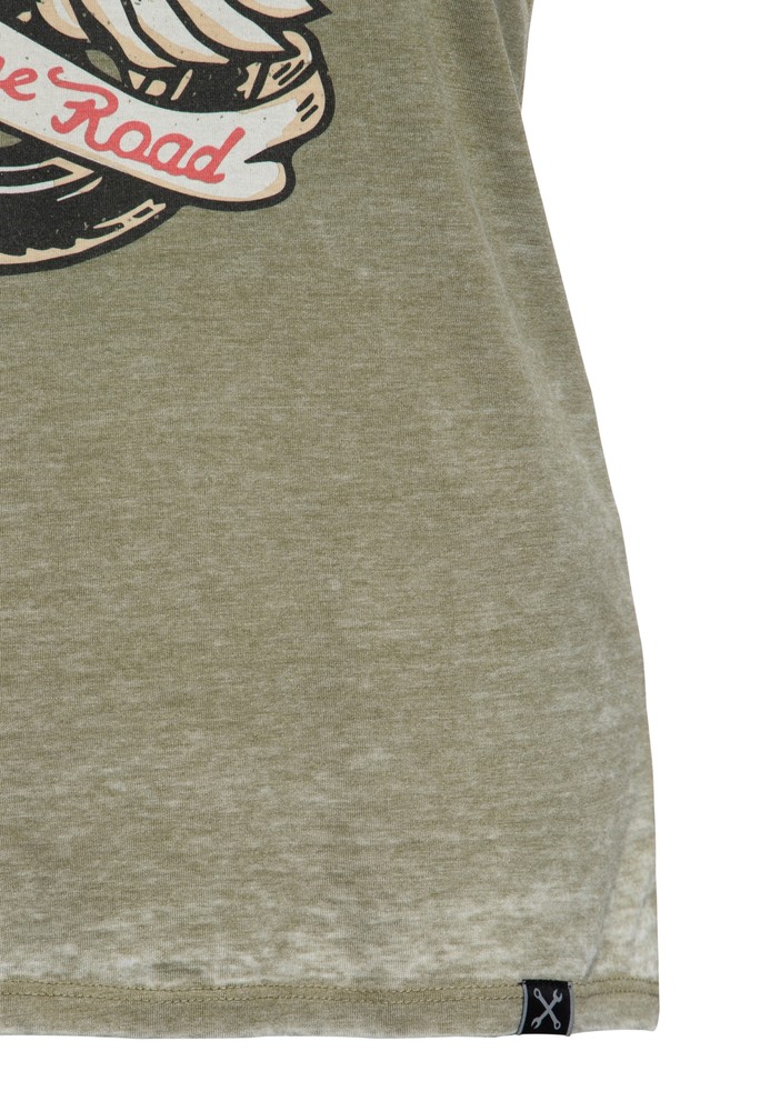 QueenKerosinDamenT-ShirtEnzymeWashHittheRoadWheel