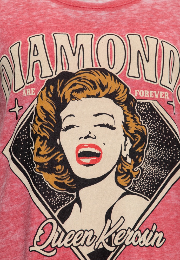 QueenKerosinDamenEnzymwashT-ShirtDiamondsQKI41011OldPink-XS