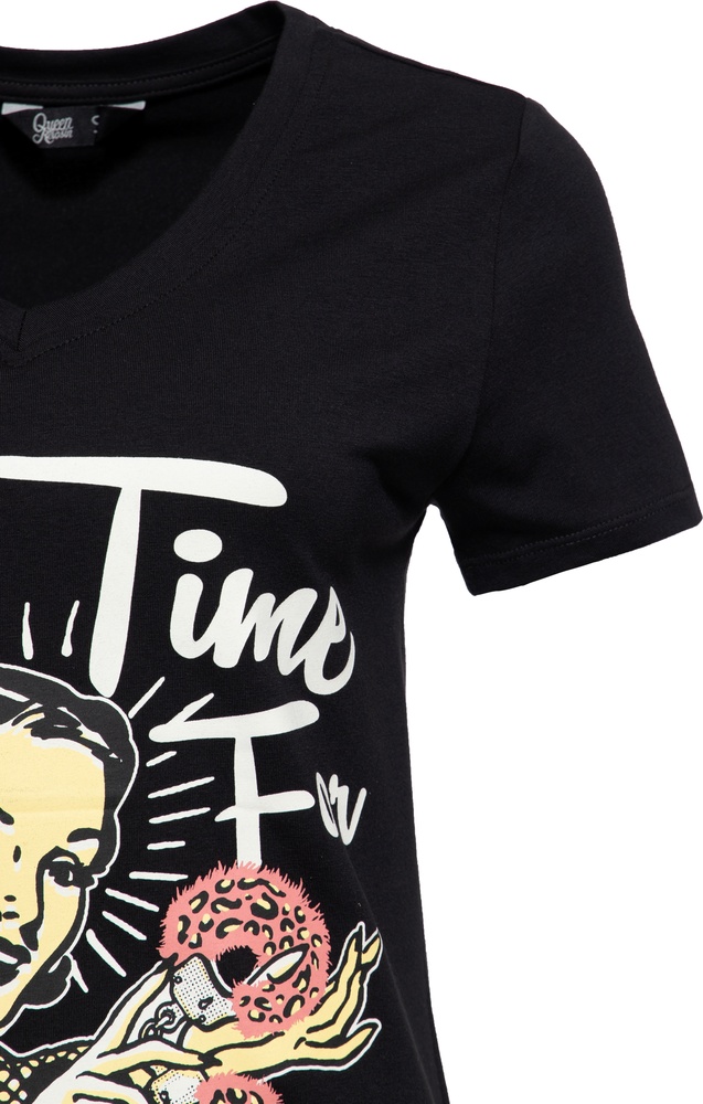 QueenKerosinDamenBasicT-ShirtVHalsNoTimeQKU41016Black-XS