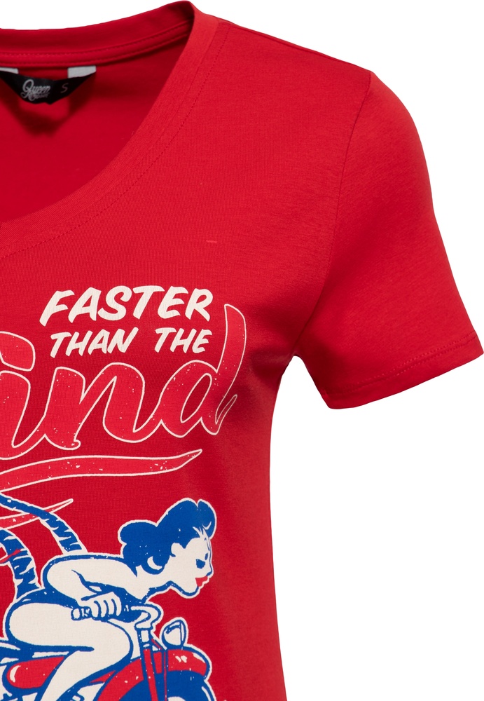 QueenKerosinDamenBasicT-ShirtVHalsWindQKU41018Red-XS