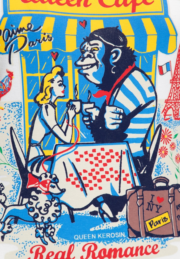 QueenKerosinDamenVintageContrastT-ShirtQueenCafeQKU41002OffWhite-XS