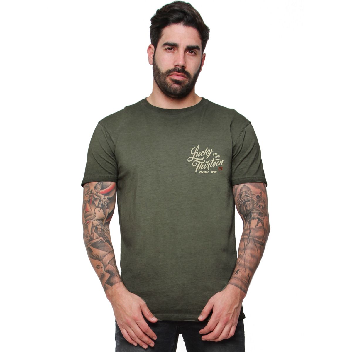 Lucky13T-ShirtVintageIronTeeRetroGreen