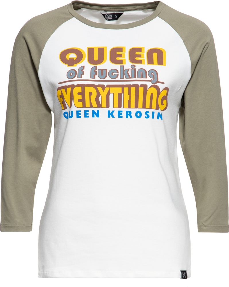 QueenKerosinDamenShirtRaglan31ArmLongsleeveQueenOfFuckingEverthingQKU41007OffWhiteGreen-XS
