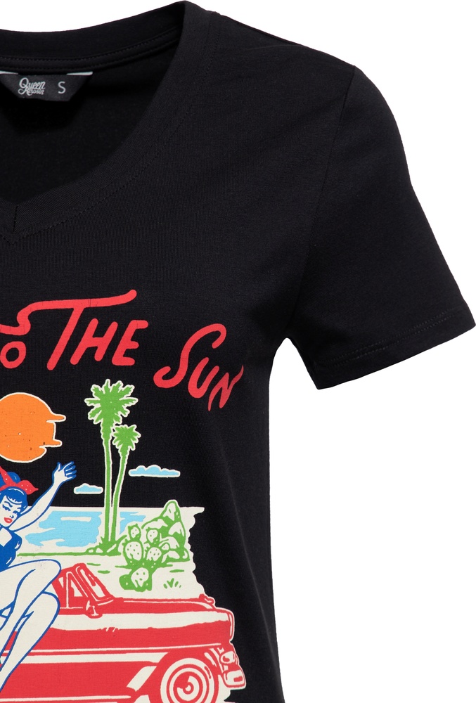 QueenKerosinDamenBasicT-ShirtVHalsRoadToTheSunQKU41019