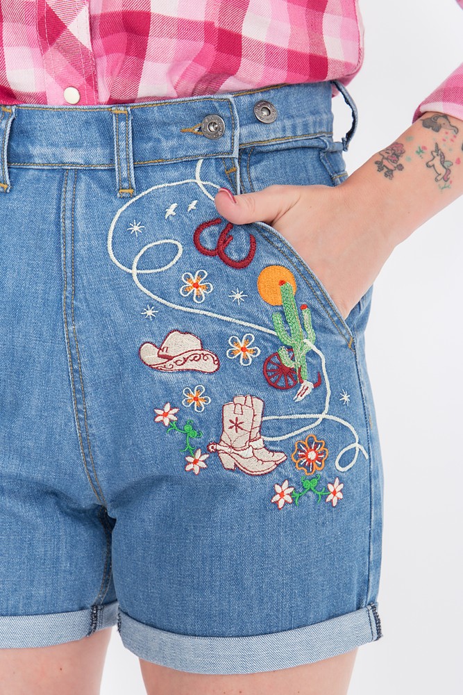 QueenKerosinJeansshortsmitStickereienimWestern-LookQK4190419063Hellblau