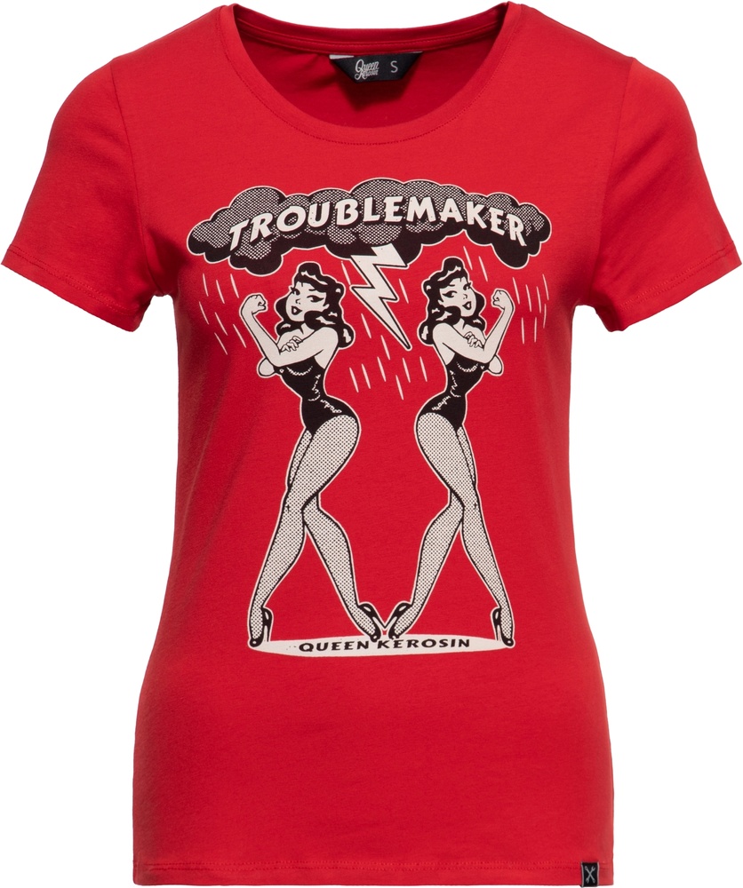 QueenKerosinDamenBasicT-ShirtTroubleMakerQKI31002Red-XS