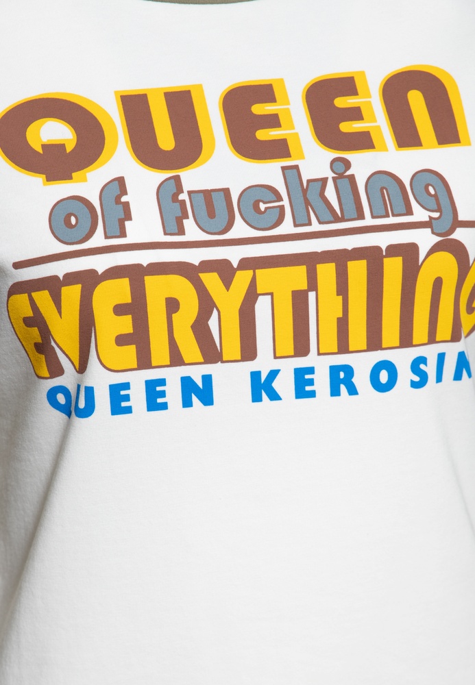QueenKerosinDamenShirtRaglan31ArmLongsleeveQueenOfFuckingEverthingQKU41007OffWhiteGreen-XS