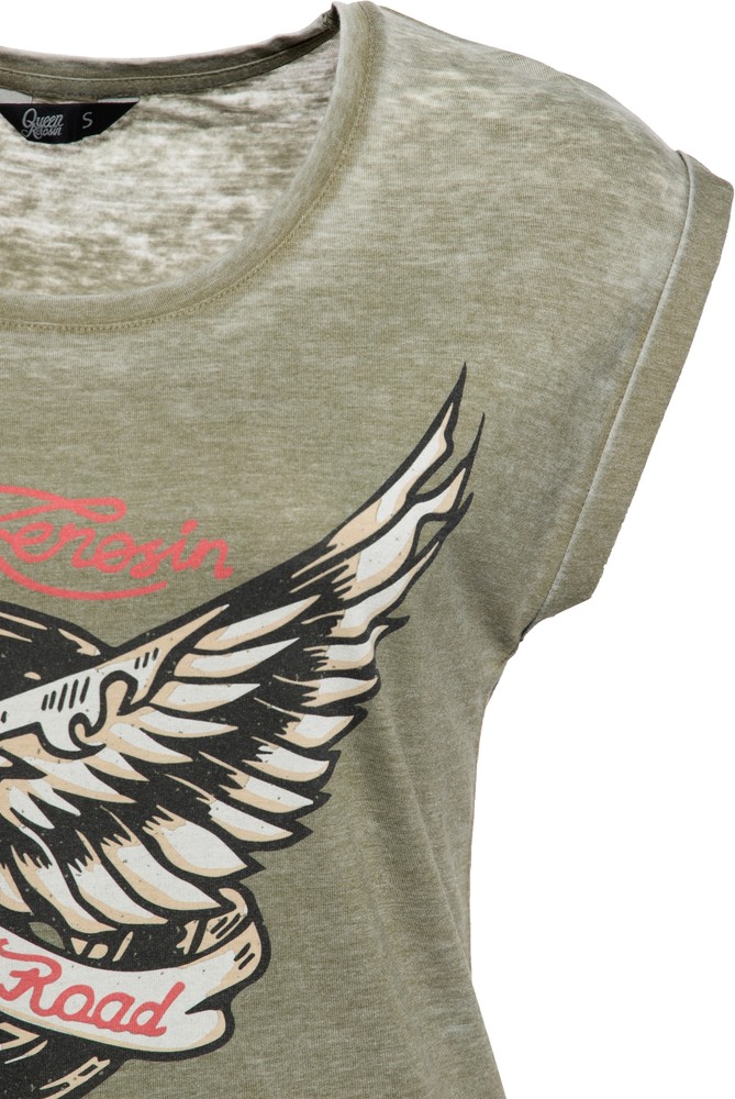 QueenKerosinDamenT-ShirtEnzymeWashHittheRoadWheel